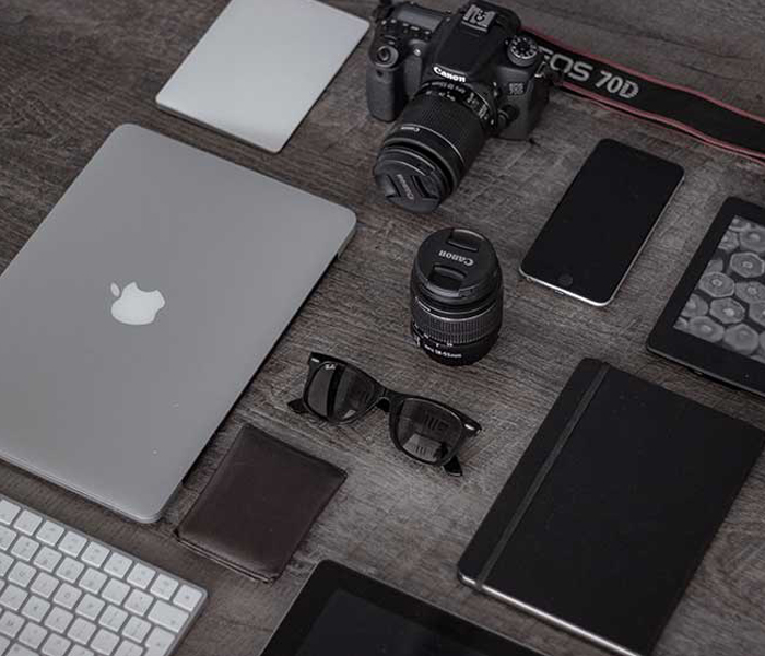 tech items on table